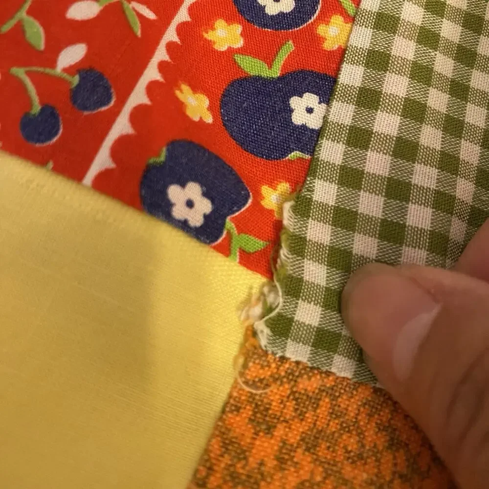 Vintage Handmade Patchwork Baby Blanket Floral Butterflies Colorful W34xL43.5”